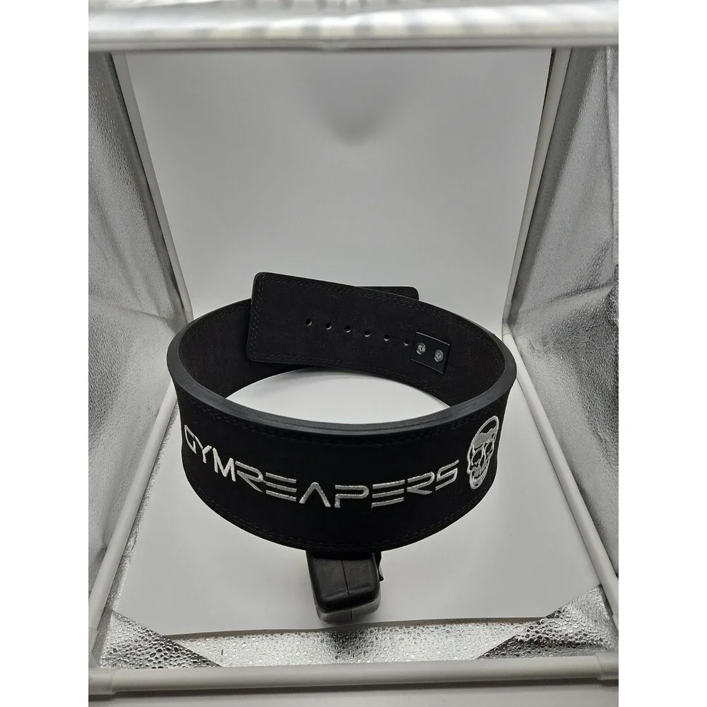 Gymreapers 10mm Leather Powerlifting Belt W/ Black Steel Lever Buck Large 34-41